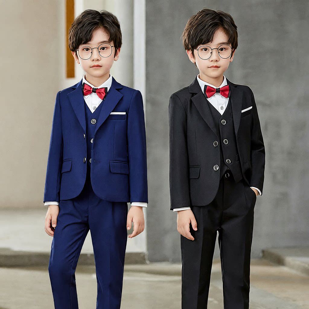 男童套装秋季新款洋气纯色儿童西装婚礼花童宝宝周岁礼服