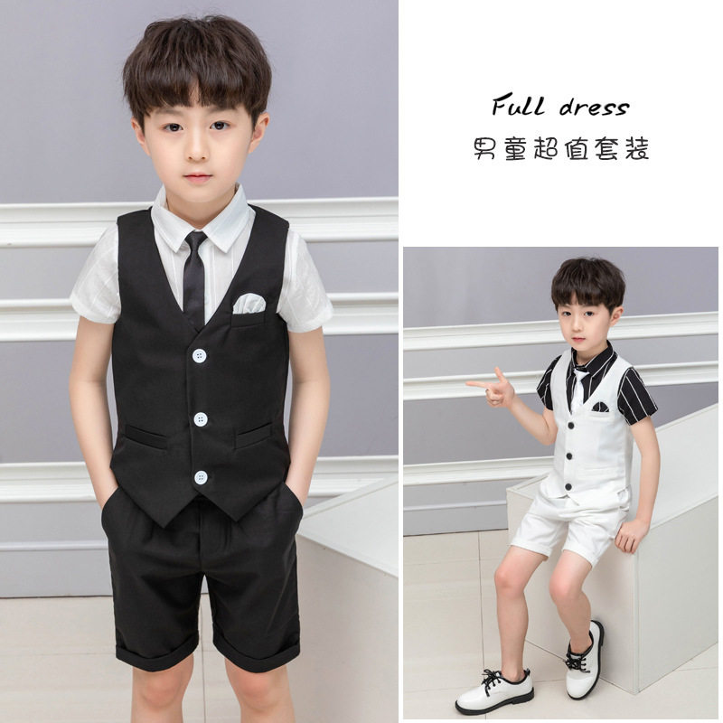 男童礼服马甲套装夏男孩钢琴演出服儿童韩版主持表演马夹西装