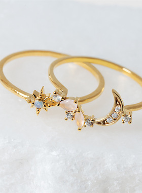 亚马逊新款星星月亮组合戒指时尚精美微镶锆石指环跨境手饰品