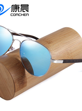 飞行员墨镜金属双梁男士开车防晒大框经典偏光竹木太阳镜