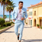 休闲西装 婚礼男套装 外套跨境外贸新款 修身 亚麻西服时尚 亚马逊男士