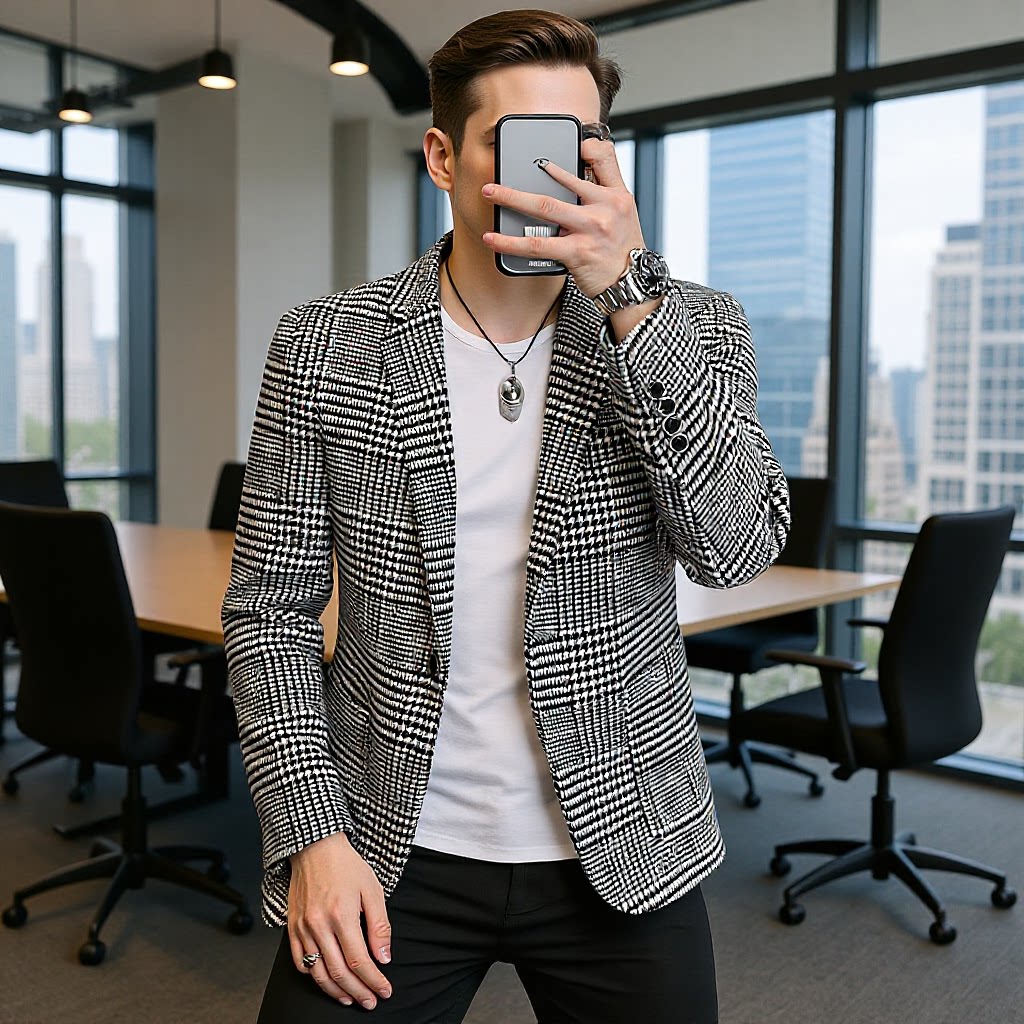 2026新款格子男士西服青年结婚男西装外套休闲小西服男款潮男套装