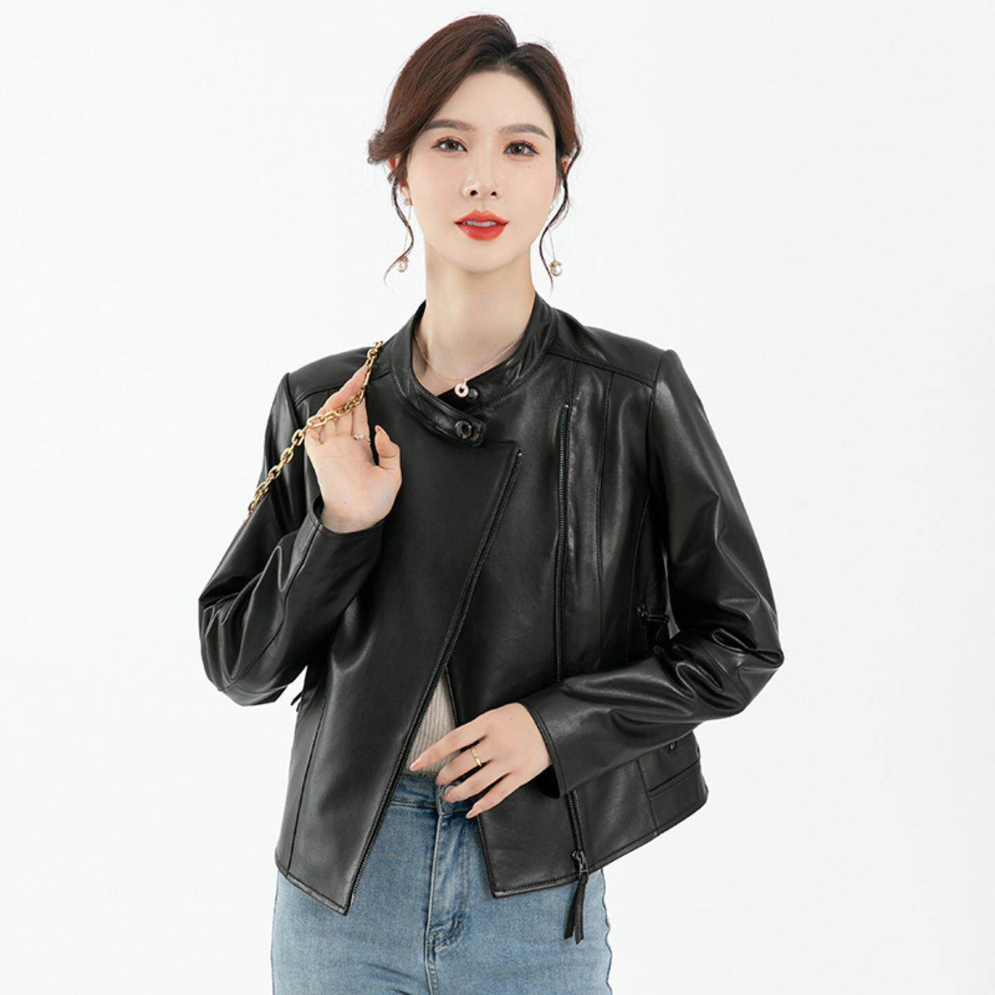 普洛克正品女装 真皮皮衣春秋季头层绵羊皮夹克时尚小外套春上衣
