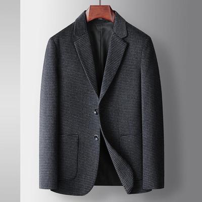 普洛克正品装秋冬羊毛单西新款中青年千鸟格休闲毛呢西服外套