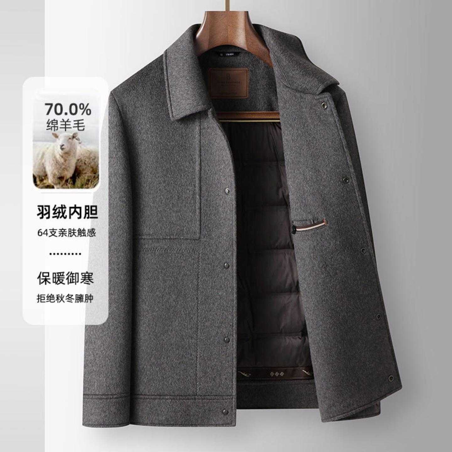 普洛克新款 男式夹克秋冬翻领工装版脱卸羽绒内胆青年高奢商务短