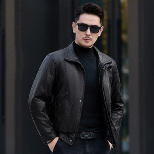 普洛克正品 新款真皮皮衣男翻领休闲皮夹克短款头层牛皮外套加绒