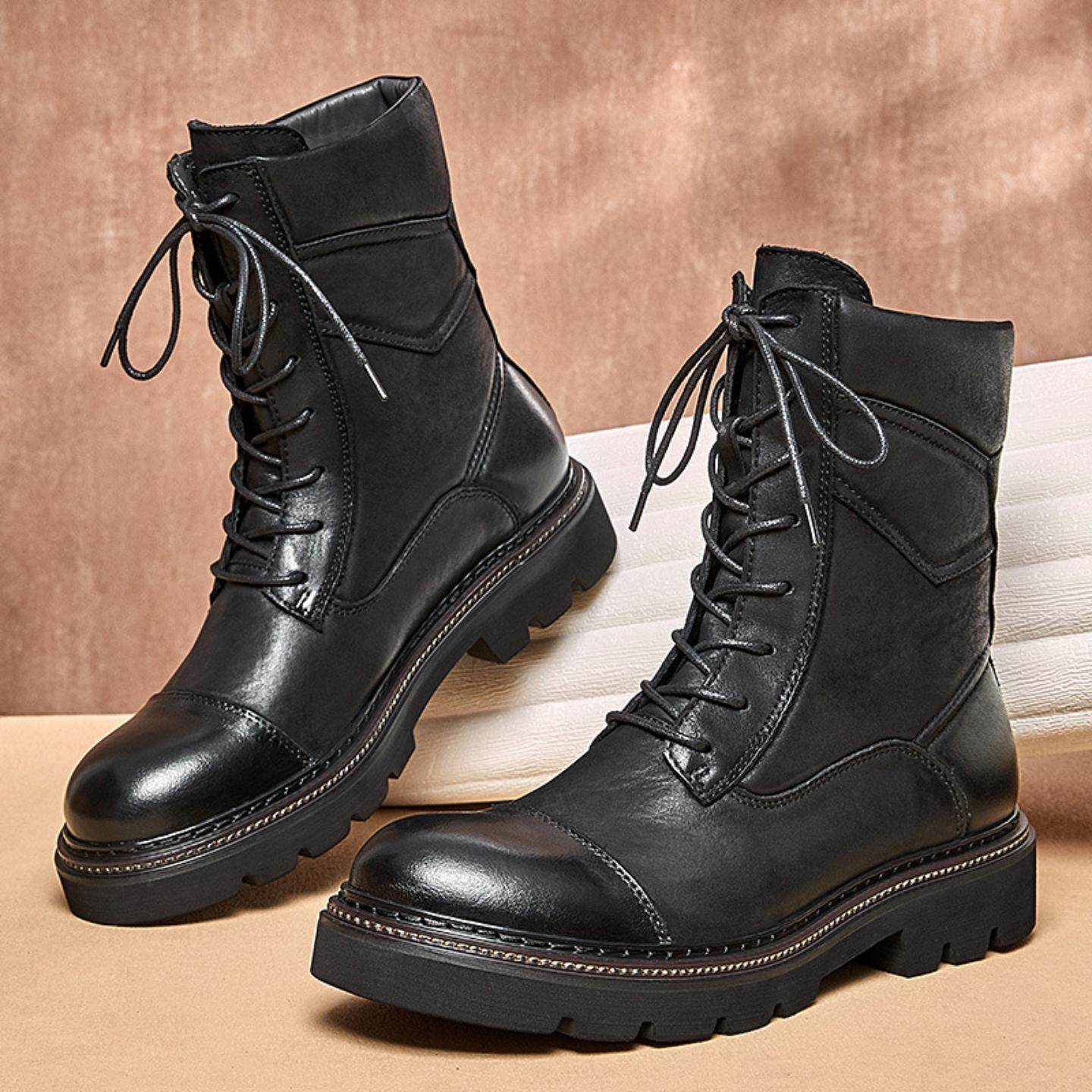 普洛克正品式工装软皮中高帮马丁靴男款真皮厚底牛皮英伦复古短靴