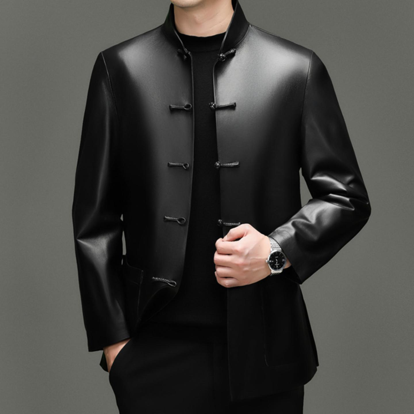 普洛克正品 秋冬新款男士皮衣中唐装绵羊皮真皮皮衣男