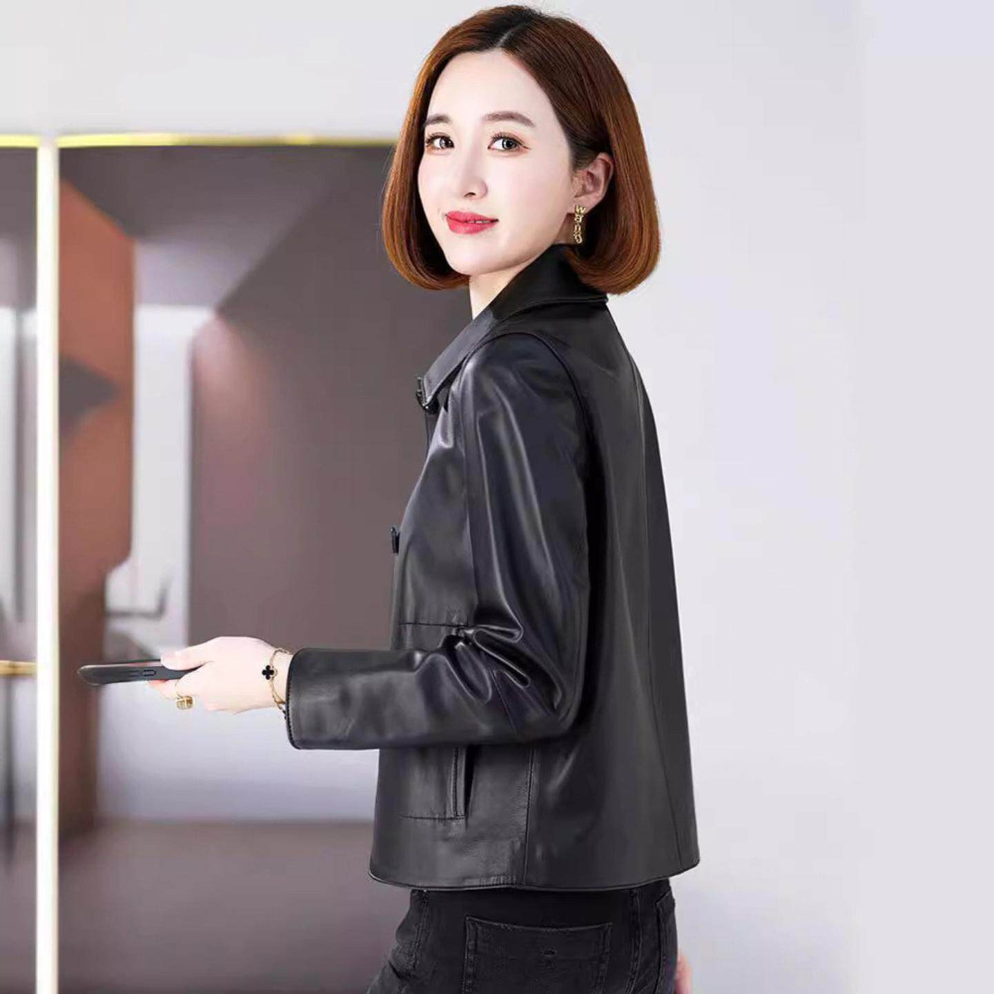 普洛克新款 真皮皮衣女冬短款小个子奢华妈妈头层绵羊皮夹克小外