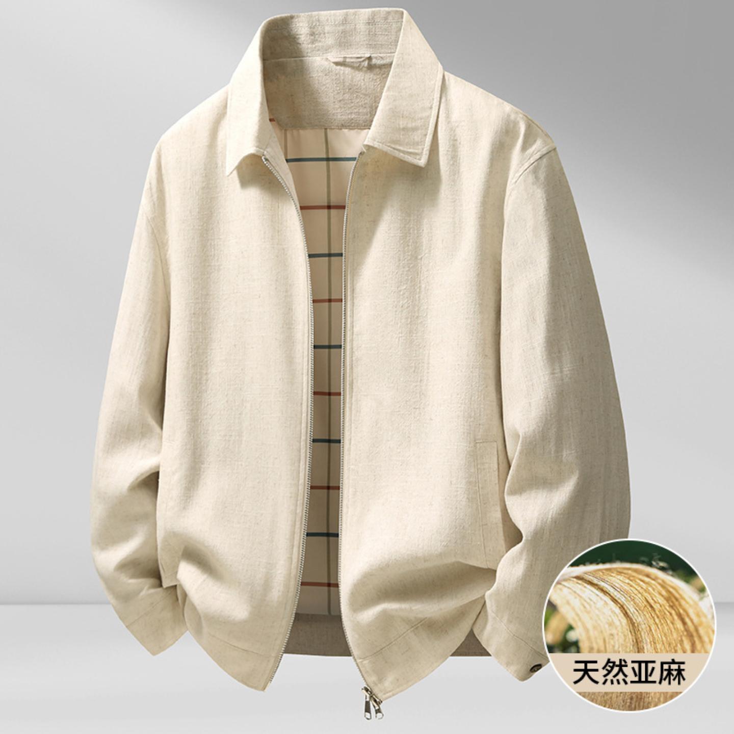 普洛克男装新款 夹克春夏翻领拉链版上衣青年商务休闲薄亚麻外套