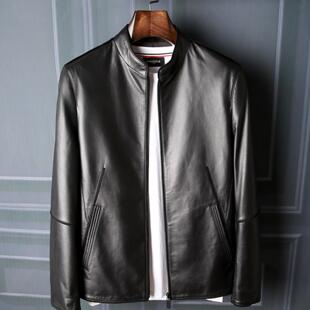 春秋休闲皮夹克短款 立领修身 外套 头层绵羊皮男士 海宁真皮皮衣男士