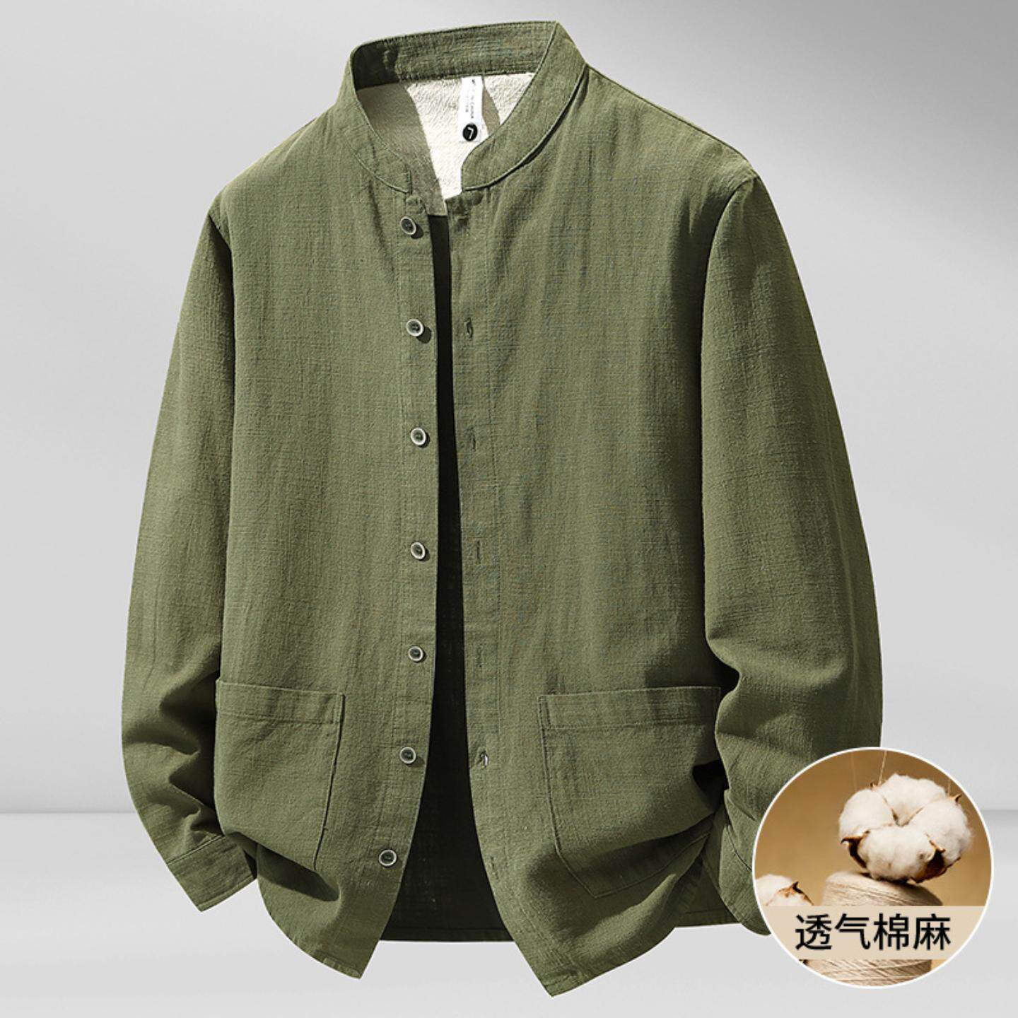 普洛克正品男装 夹克立领苎麻衬衫版上衣青年休闲老钱风衬衣外套