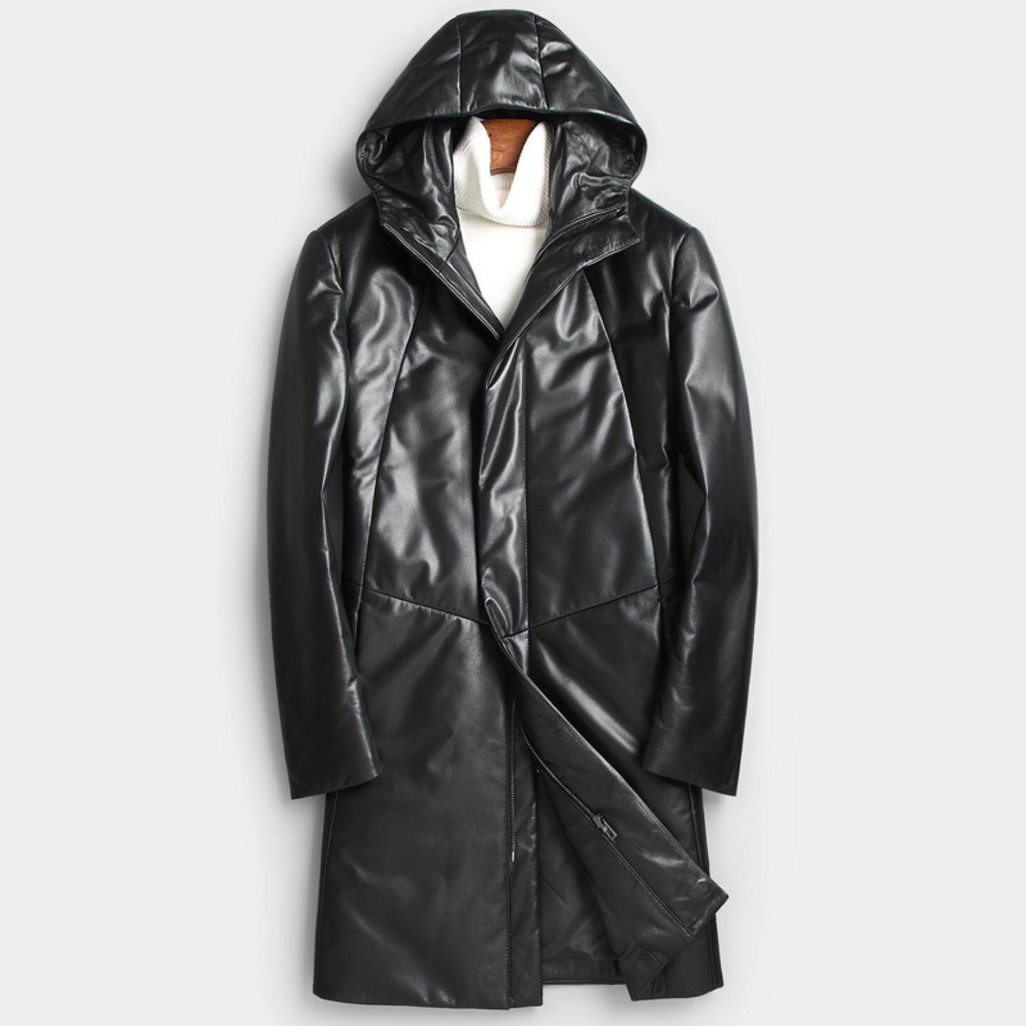 普洛克正品皮皮衣中长款真皮羽绒服男绵羊皮夹克男连帽外套潮韩版