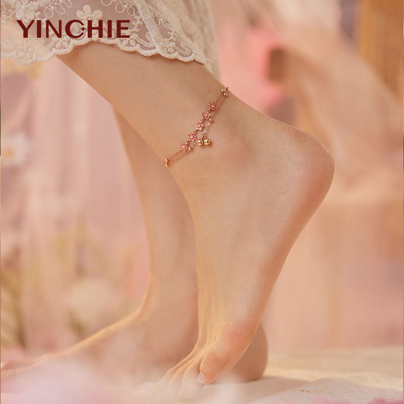 银千惠纯银桃花铃铛脚炼女性感2025新款潮脚绳足炼脚环七夕礼物