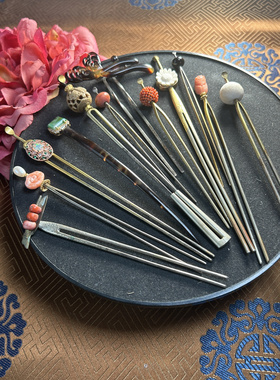日本中古回流 Vintage 藏品多宝发簪子雕花珠 甲 七八十年代 发钗