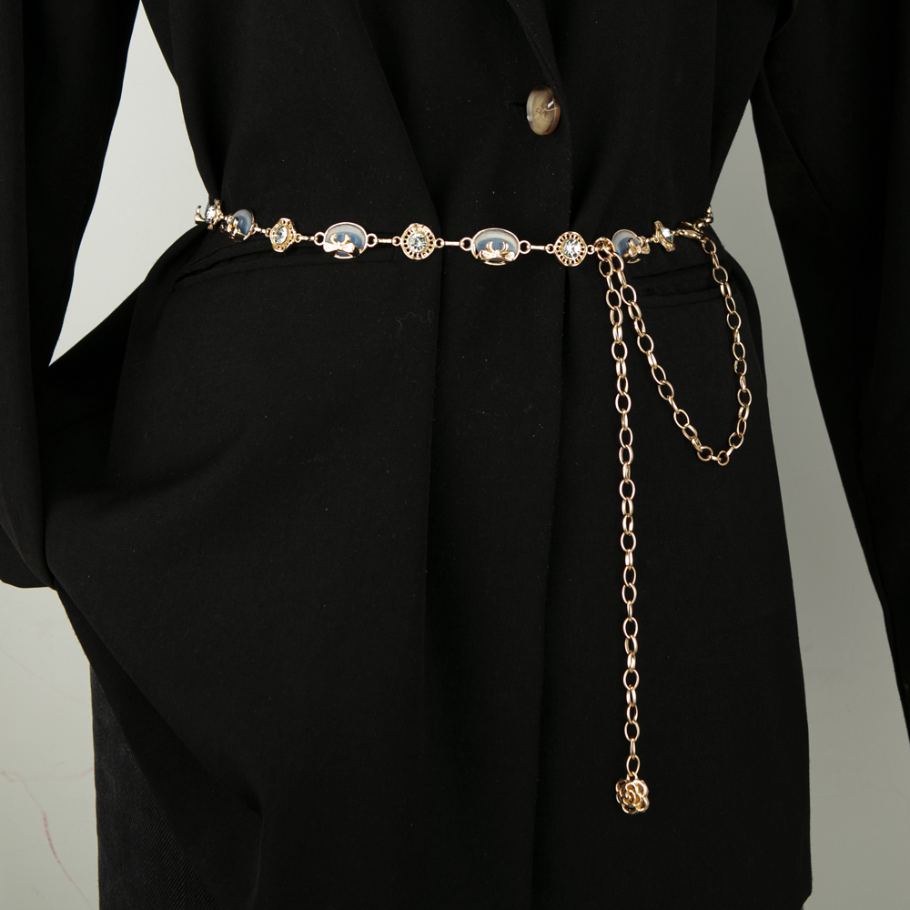 金属女士百搭风水晶链条装饰腰带