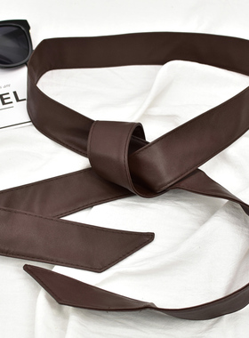 新品秋季女士长款打结百搭连衣裙风衣外套时尚装饰气质PU软皮腰带