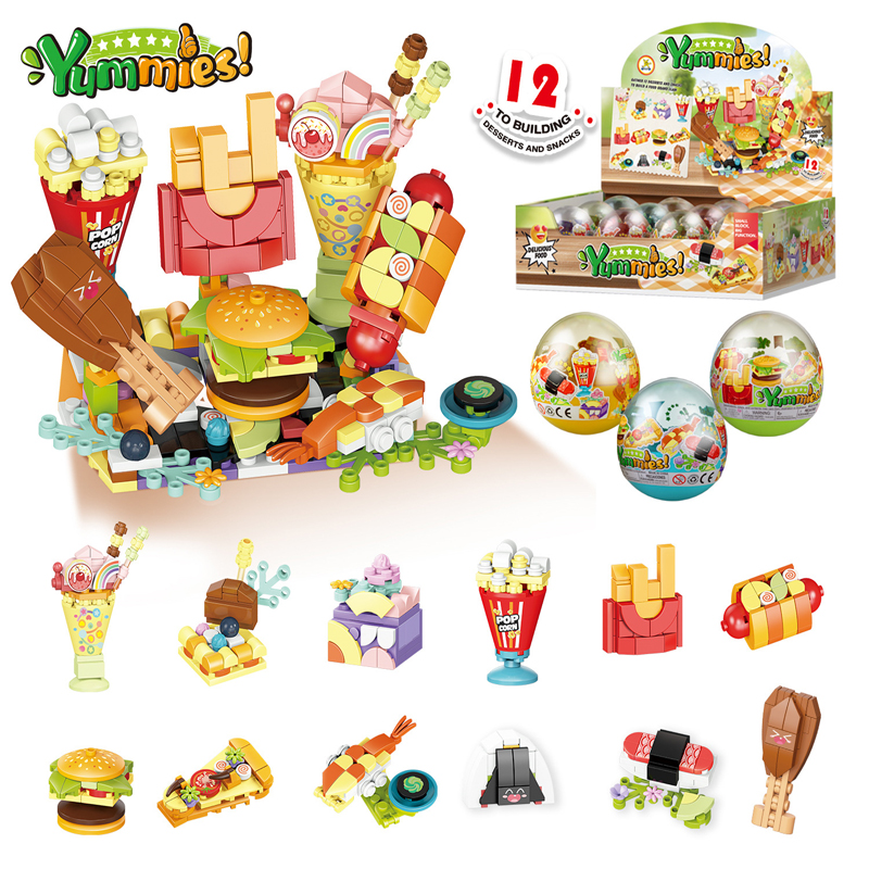 美食小吃女孩拼装积木玩具扭蛋