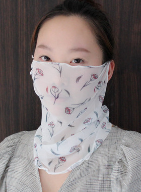 防晒口罩女护颈防紫外线透气面纱遮阳披肩面罩夏季薄款冰丝易呼吸