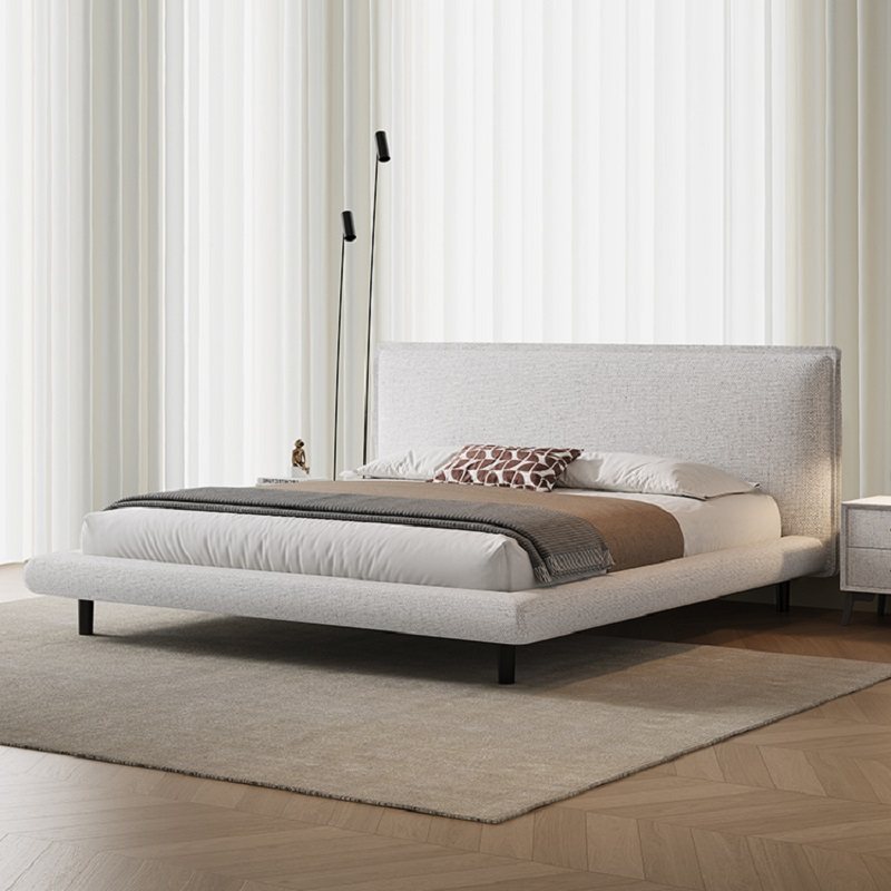 奶油风棉麻布艺床悬浮双人床