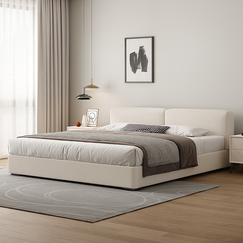 奶油风棉麻布艺床落地主卧大床