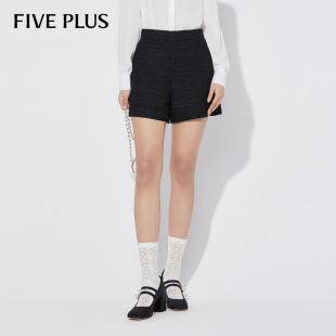 春夏2024新款 FIVE 子直筒高腰A字阔腿休闲裤 女裤 PLUS小香风短裤