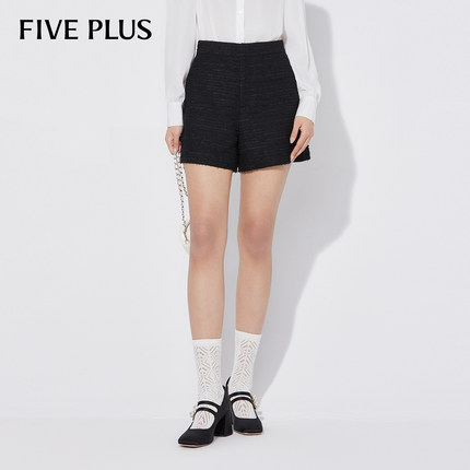 FIVE PLUS小香风短裤女裤子直筒高腰A字阔腿休闲裤春夏