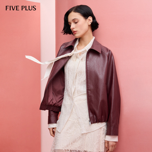 街头 夹克翻领长袖 FIVE PLUSPU皮外套女潮酷机车款