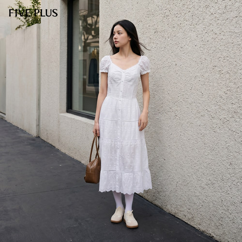 FIVEPLUS泡泡袖A字连衣裙