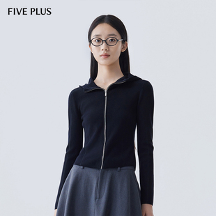 气质通勤 FIVE PLUS针织衫 女连帽拉链开衫 上衣修身