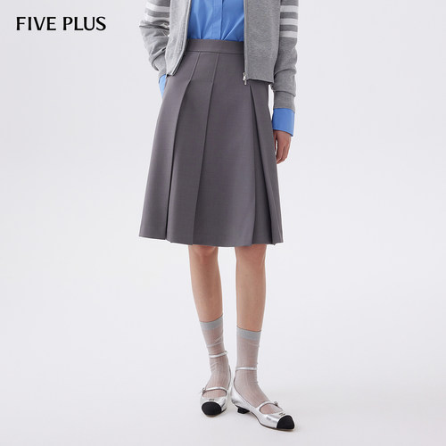 FIVEPLUS学院格雷系百褶裙高腰