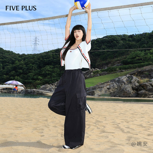 FIVE PLUS休闲裤女工装风阔腿长裤运动裤抽绳宽松