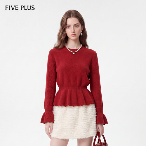 FIVE PLUS春秋时尚纯色简约打底内搭小个子显瘦女式针织衫