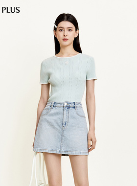 FIVE PLUS女春装波嬉风撞色上衣刺绣修身显瘦针织衫女装2026新款