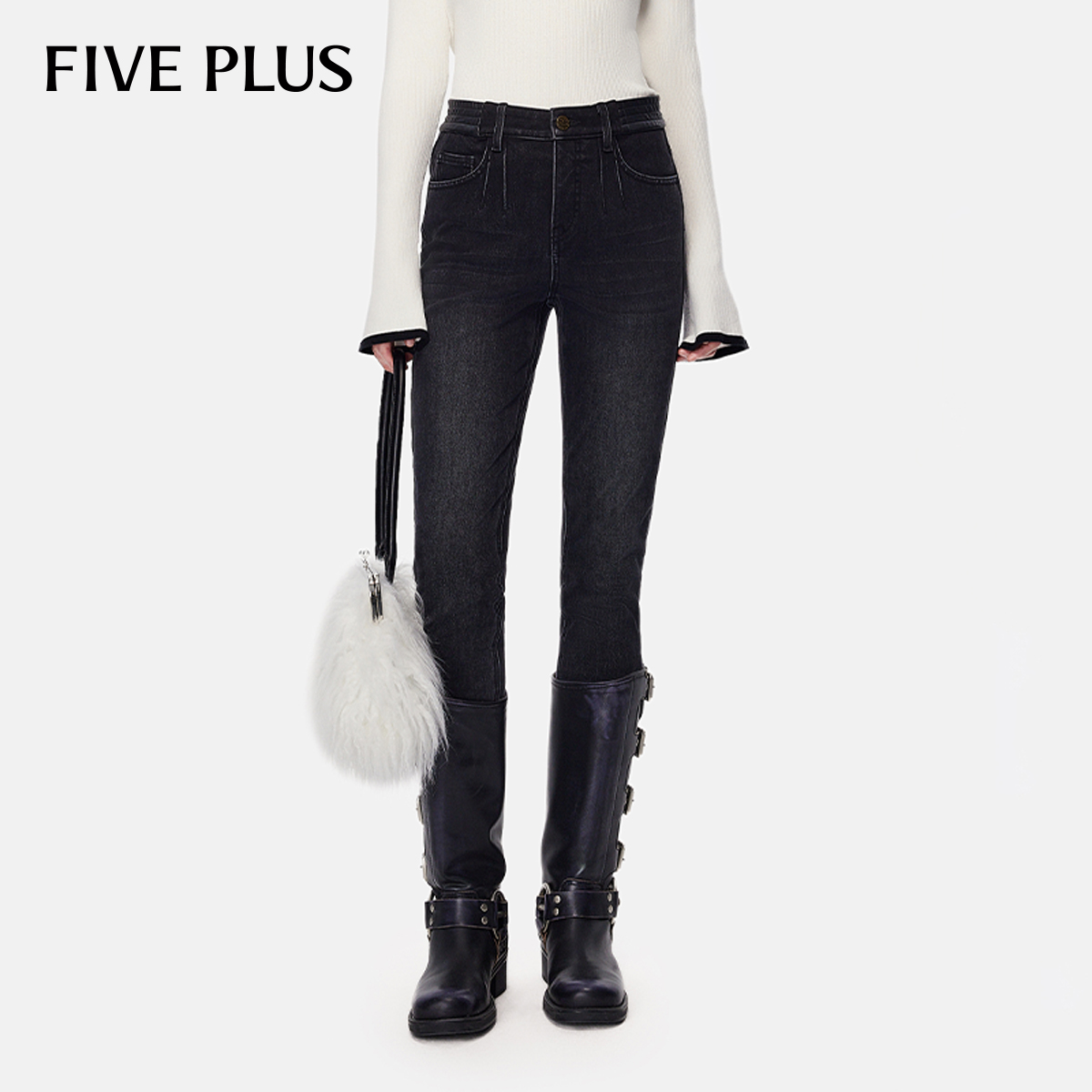 FIVE PLUS牛仔裤女四面弹铅笔裤小黑裤百搭显瘦S裤