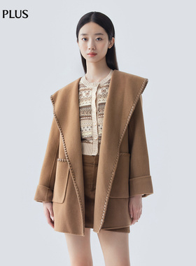 FIVE PLUS羊绒双面呢外套女羊毛呢子大衣轻暖腰带