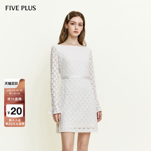 FIVE PLUS连衣裙镂空蕾丝蝴蝶结波嬉风收腰A字裙2026新款女秋装