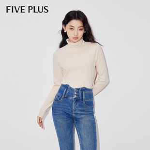 长袖 FIVE 修身 女打底衫 内搭堆堆领上衣 PLUS针织衫