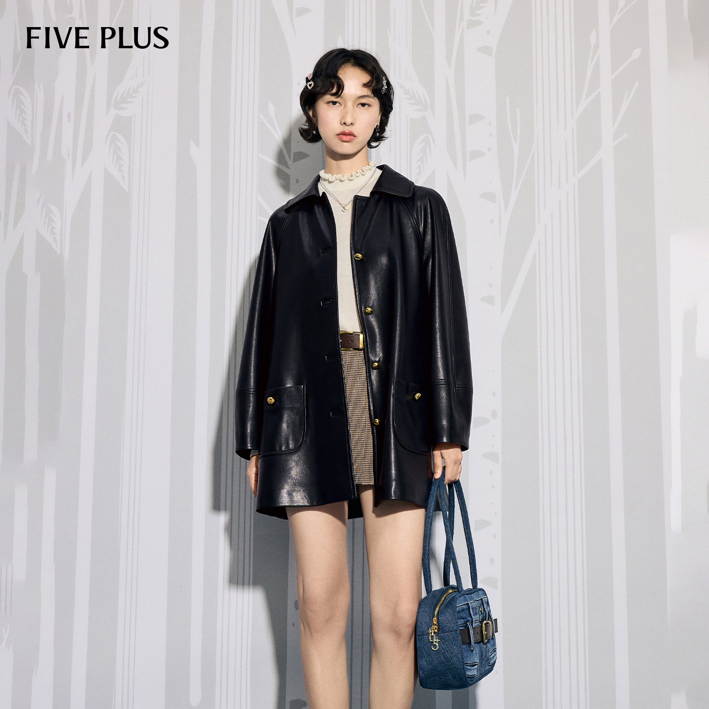 FIVEPLUS宽松PU皮风衣外套