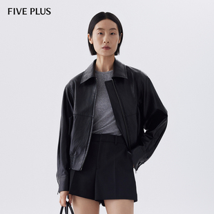 FIVE 夹克拉链开襟通勤上衣 PLUSPU皮外套女机车款