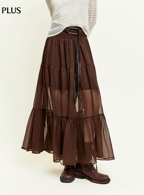 FIVE PLUS女夏装波嬉风裙子高腰薄轻纱度假风半身裙女装