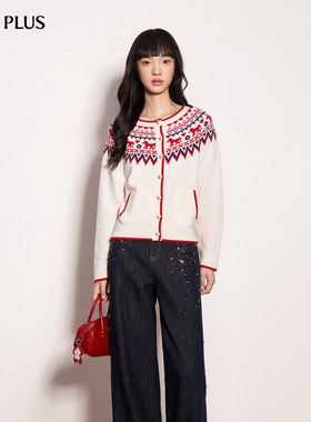 【马年限定】FIVE PLUS费尔岛毛织复古绵羊毛毛织开衫26新女春装