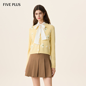 FIVE 花朵 上衣长袖 PLUS羊毛针织衫 女通勤温柔开衫