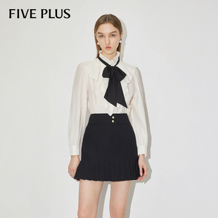 荷叶边系带法式 女上衣宽松长袖 气质 PLUS衬衫 FIVE