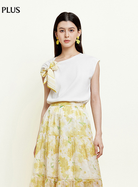 FIVE PLUS圆领夏装可露丽风立体装饰设计气质通勤T恤女装