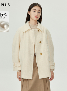 FIVE PLUS羊毛呢大衣女毛呢外套中长款翻领小个子气质羊毛呢外套