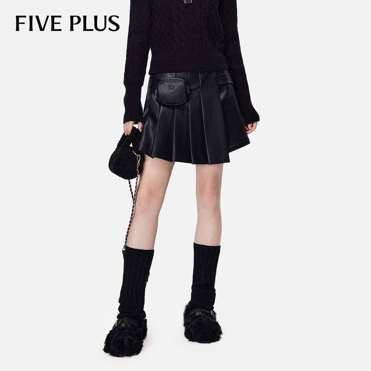 FIVE PLUS短裤女休闲裤PU皮百褶裙裤甜酷风高腰A字女秋装,女装/女士精品,休闲裤,淘宝优惠券,粉丝福利购,淘宝优惠卷