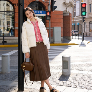 女冬装 百褶裙2025新款 PLUS半身裙轻复古腰带宽松遮胯中长款 FIVE