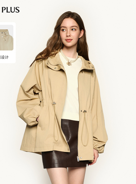 FIVE PLUS通勤连帽风衣女潮酷工装款中长外套宽松2026新款女春装