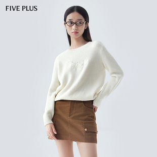 FIVE 女软糯保暖毛衣套头字母通勤 PLUS羊毛针织衫
